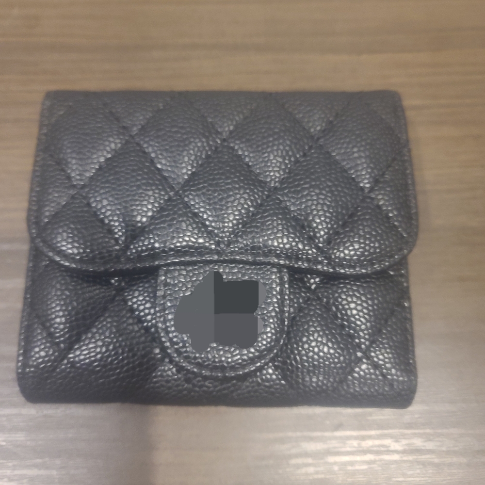 Quilted Black Leather Compact Wallet - Timeless Women's Accessory